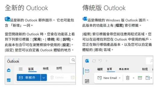 新舊Outlook比較